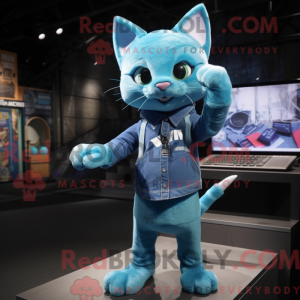 Cyan Cat Maskottchen Kostüm...