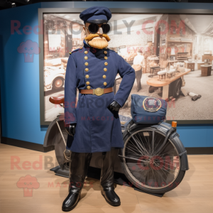 Navy Civil War Soldier mascot costume character dressed with a Biker Jacket and Wallets