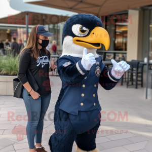 Navy Hawk mascot costume character dressed with a Mom Jeans and Smartwatches