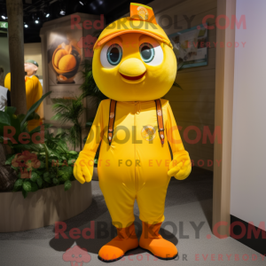 Gul mandarin maskot kostume...