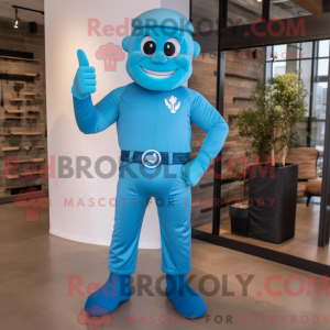 Cyan Superhero mascot...