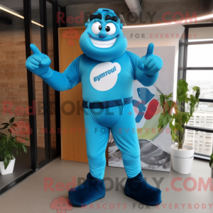 Cyan Superhero mascot...