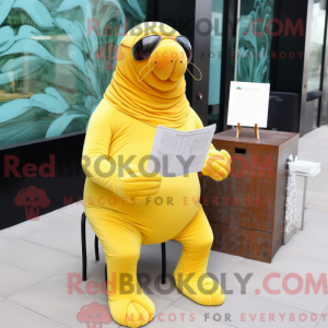Lemon Yellow Walrus mascot...