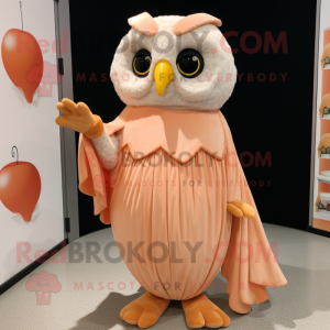 Peach Owl mascot costume character dressed with a Empire Waist Dress and Mittens