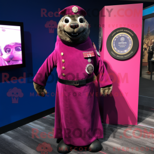 Magenta Navy Seal mascot...