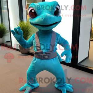 Teal Geckos mascot costume...