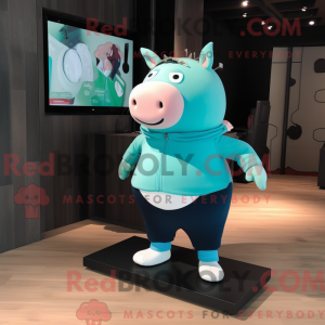 Cyan Pig mascot costume...