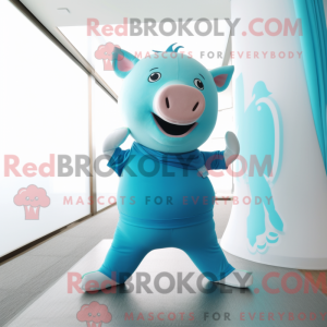 Cyan Pig mascot costume...
