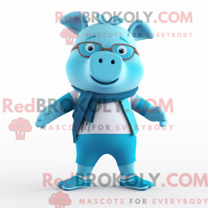 Cyan Pig mascot costume...