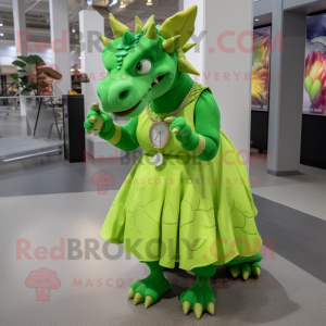 Limegrøn Triceratops maskot...