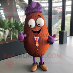 Rust Eggplant mascot costume character dressed with a Blazer and Hair clips