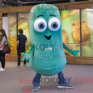 Teal Celery mascot costume...