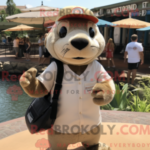 Beige Otter maskot kostume...