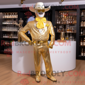 Gold Cowboy maskot kostume...