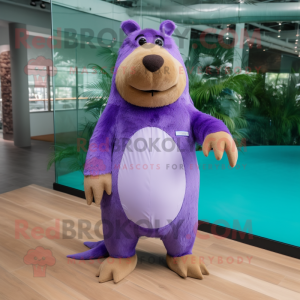 Purple Capybara mascot costume character dressed with a One-Piece Swimsuit and Shoe laces