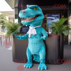 Cyan T Rex mascot costume...