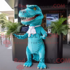 Cyan T Rex maskotdraktfigur...