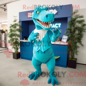 Cyan T Rex maskotdraktfigur...