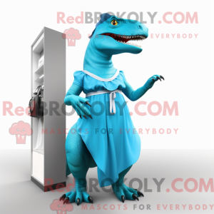 Cyan T Rex maskotdraktfigur...