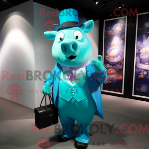 Cyan Pig mascot costume...