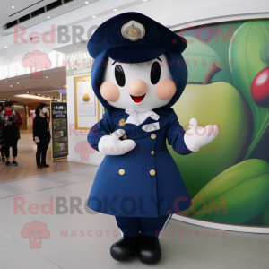 Navy Apple mascot costume character dressed with a Mini Dress and Berets