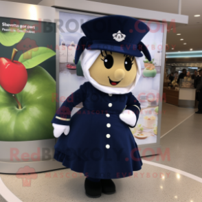 Navy Apple mascot costume character dressed with a Mini Dress and Berets