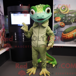 Olive Geckos maskot kostume...