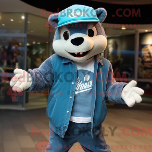 Teal Badger mascot costume...