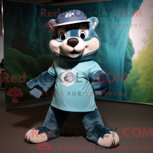 Teal Badger maskot kostume...
