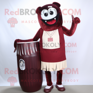 Maroon Bbq Ribs mascot costume character dressed with a Pencil Skirt and Foot pads