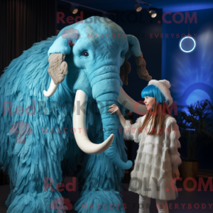 Cyan Mammoth mascot costume...