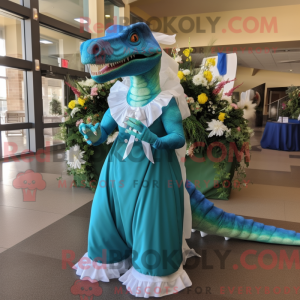 Turquoise Allosaurus mascot...