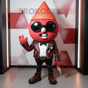 Red Ice Cream Cone mascot costume character dressed with a Leather Jacket and Ties