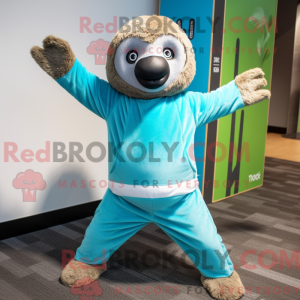 Cyan Sloth maskot kostume...