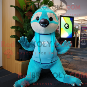 Cyan Sloth mascot costume...