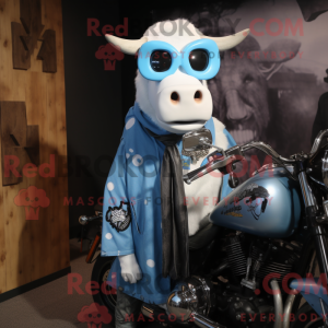 Sky Blue Cow mascot costume...