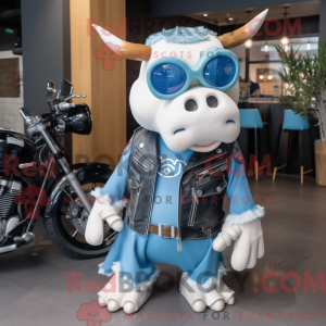 Sky Blue Cow mascot costume...