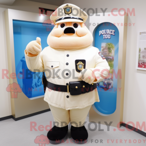 Cream Police Officer mascot...