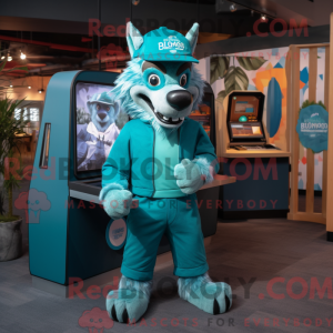 Teal Wolf mascot costume...
