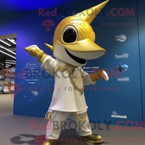 Guld Sværdfisk maskot...