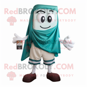 Teal Moussaka mascot costume character dressed with a Shorts and Pocket squares