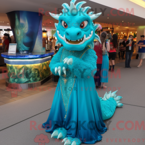 Cyan Dragon mascot costume...