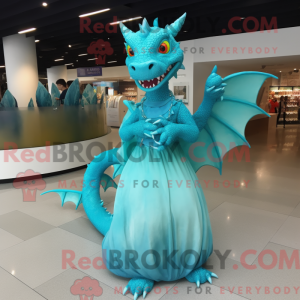 Cyan Dragon mascot costume...