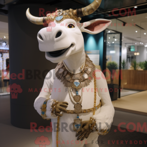 Beige Zebu maskot kostume...