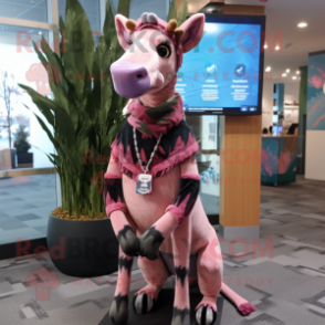 Pink Okapi mascot costume character dressed with a Bodysuit and Scarf clips