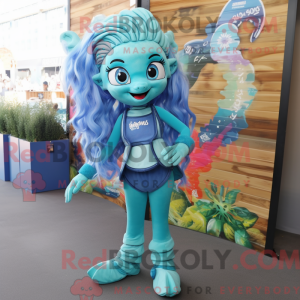 Cyan Mermaid mascot costume...