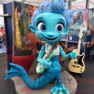 Cyan Mermaid mascot costume...