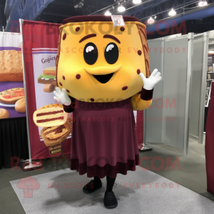 Maroon Grilled Cheese Sandwich mascot costume character dressed with a Skirt and Handbags