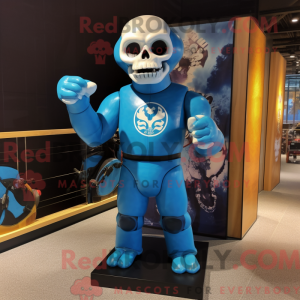 Blue Skull mascot costume...