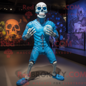 Blue Skull mascot costume...